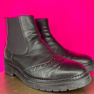 Next Signature Black Leather Wingtip Lug Sole Ankle Boot Sz 7